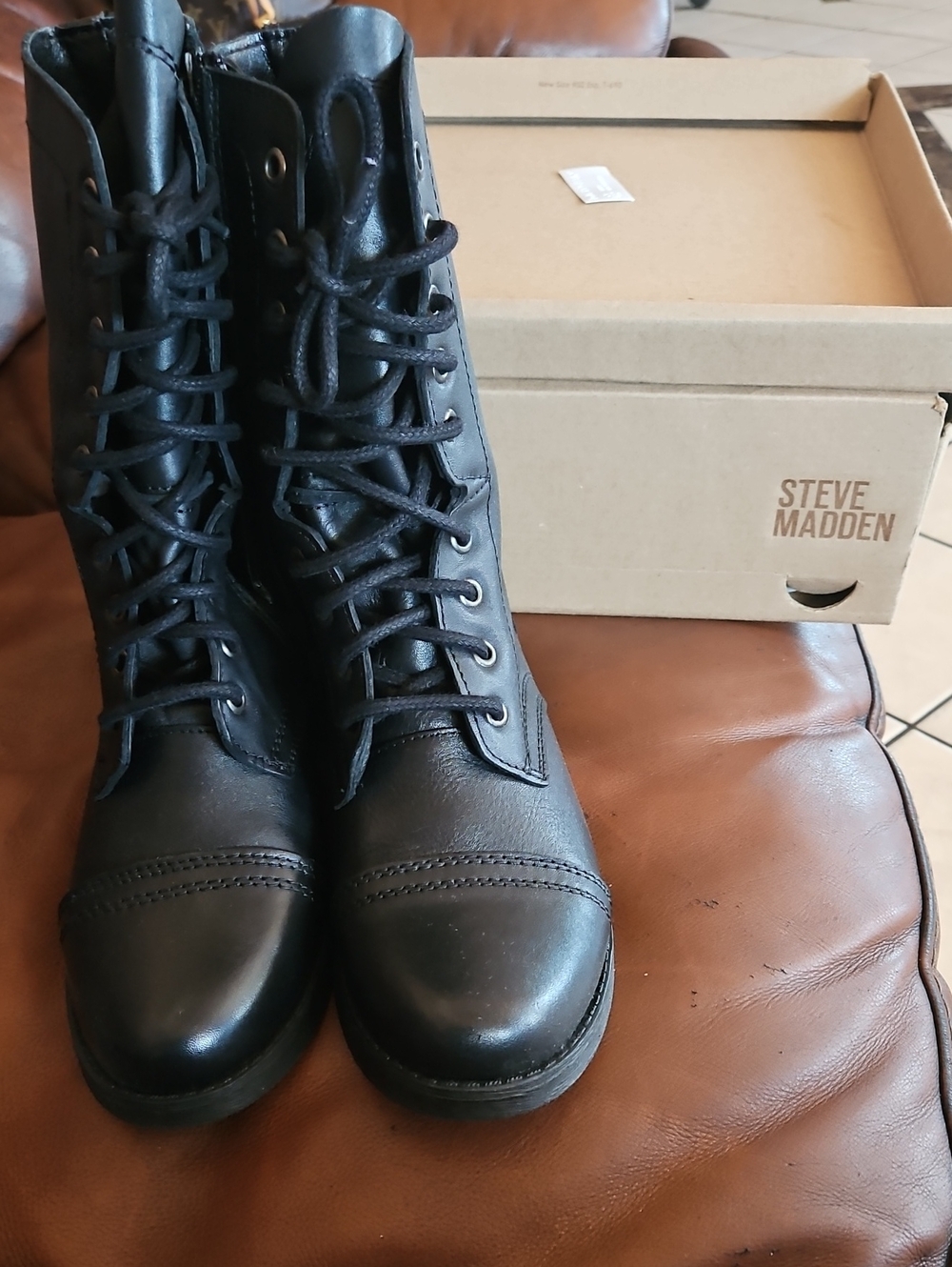 Steve Madden Black Lace-Up Military Combat Boots